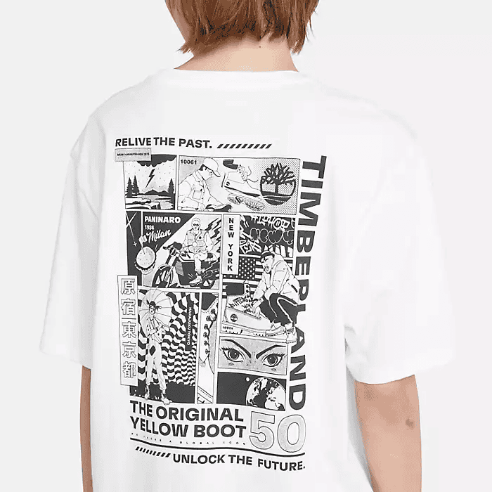 Timberland Short Sleeve Back History Comic Graphic T-Shirt